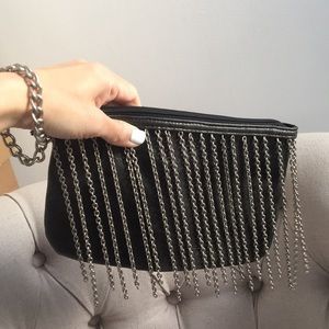 🖤 Fashion Express fringe clutch with chain wristlet bag
